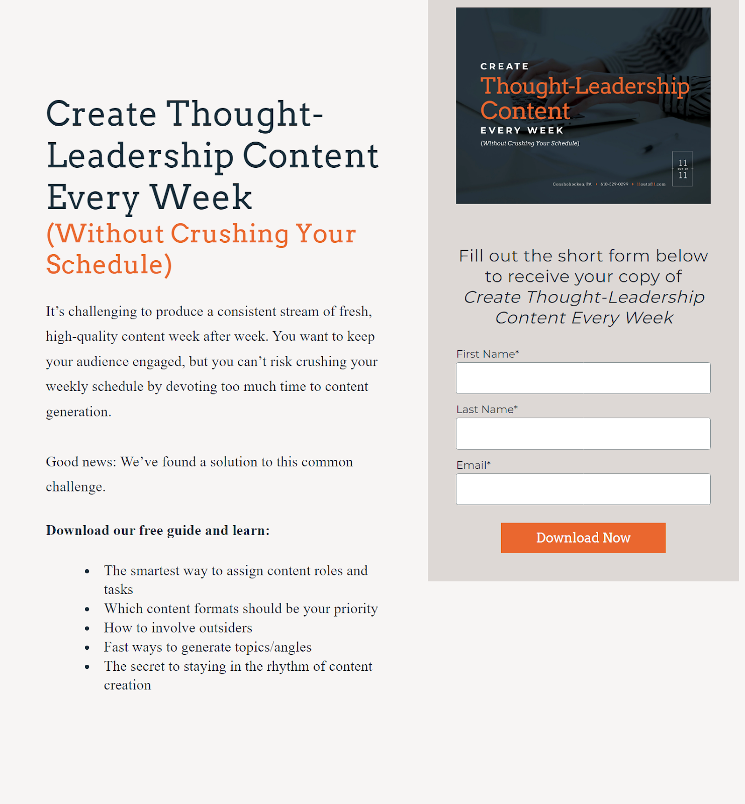 Lead magnet featuring a free guide on thought leadership